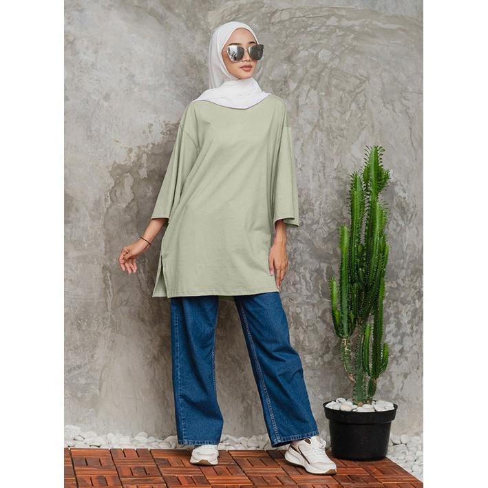 Kaos Oversize Top Hijab Wanita Basic Babyterry Polos / Oversize Slit Blouse 3