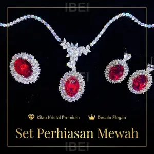 IS27R  Kalung liontin bergaya mewah, anting-anting zirkon dan rubi kelas atas, anting-anting bergaya vintage, dan cincin batu permata berwarna untuk wanita.
