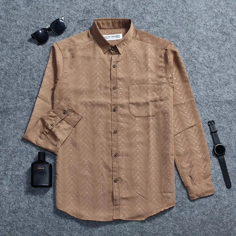 Kemeja Embos Sultan Lengan Panjang Pria Mocca Piramid Casual Slimfit 0