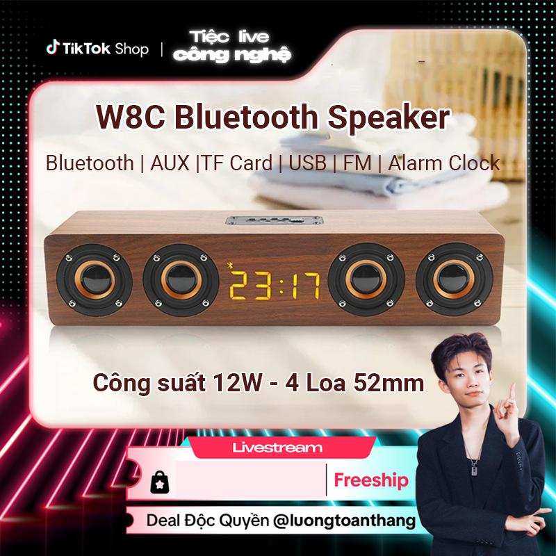 [MistyDecorxLuongtoanthang712] Loa Bluetooth để bàn Soundbar W8C - Công suất 12W 4 củ loa 52mm- Pin lithium 3000 mAh- Đồng hồ báo thức -Tích hợp micro và hỗ trợ handfree - Bluetooth 5.0 AUX TFCard và USB - Bảo hành 12 Tháng