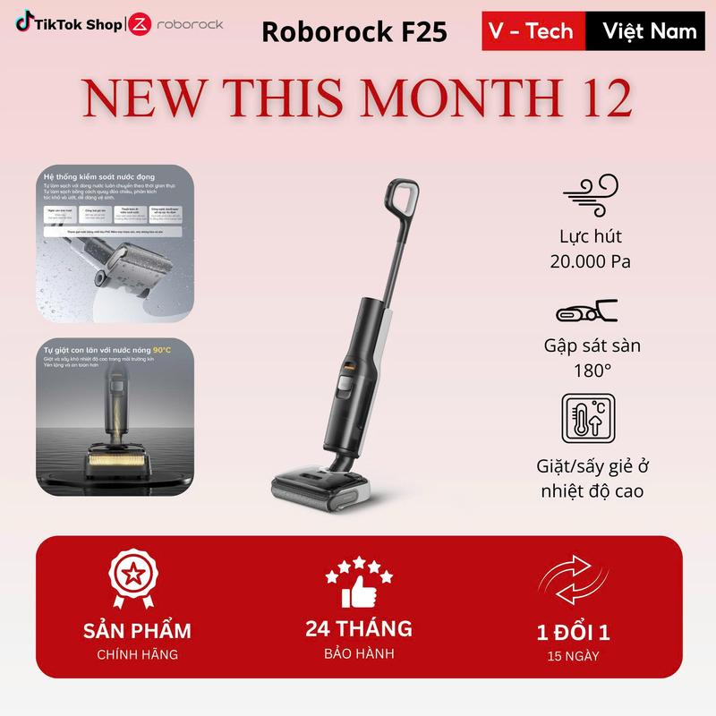  Máy hút bụi cầm tay Roborock F25 | lực hút 20.000Pa lau nhà hút bụi tự động giặt rẻ sấy khô bằng khí nóng 90 độ 