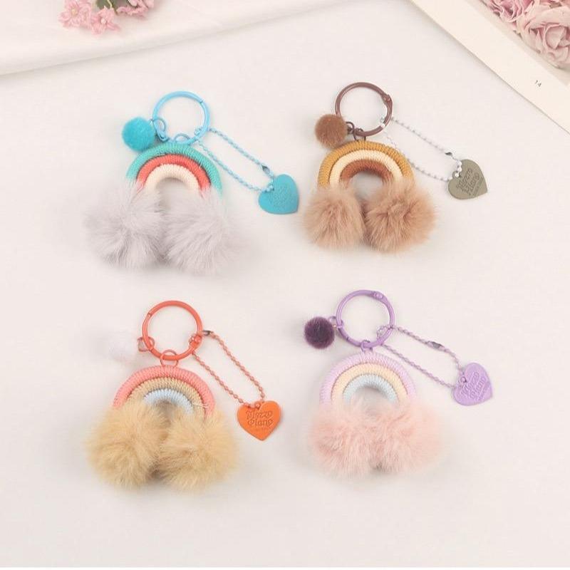 Bag Aksesoris Gantungan Kunci Tas Bentuk Pelangi Macrame Pom Pom Rainbow Hiasan 5