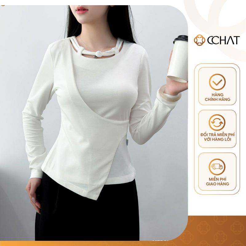  Áo Thun Nữ CCHAT Eloura Dáng Ôm Dài Tay Cổ Tết Chất Thun 25TDC2005OT 