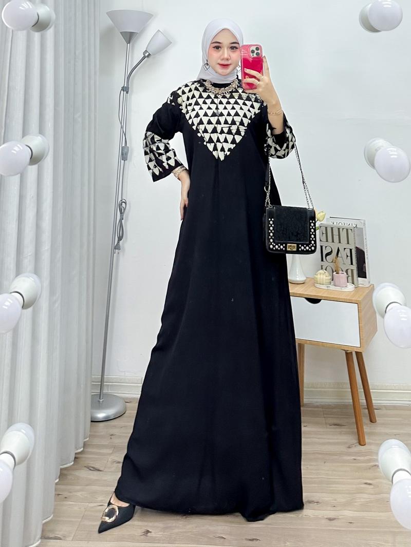 Product Introduction of dress maxi batik cap cetak semi gamis bahan rayon premium tebal busui Muslim Wanita Remaja Samping Midi 4