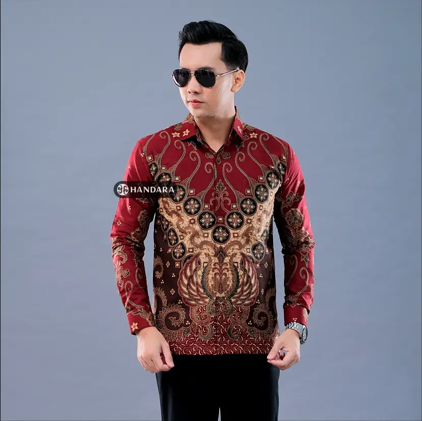 Handara Batik Premium Pria Lengan Panjang Slim Fit Furing - Panembahan Merah