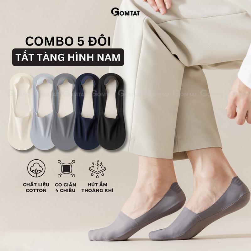 Combo 5 đôi - Tất lười nam chống tuột gót GOMTAT, vớ tàng hình nam mềm mại, thoáng khí, Cotton Menswear - UYE-7010-CB5