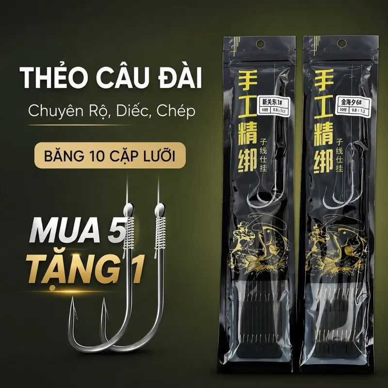 [ Mua 5 Tặng 1 ] thẻo buộc sẵn lưỡi gồm 10 bộ lưỡi đôi câu rô diếc chép ( NÊN MUA TỪ 2 SẢN PHẨM ) Đi Câu Fishing Câu Cá