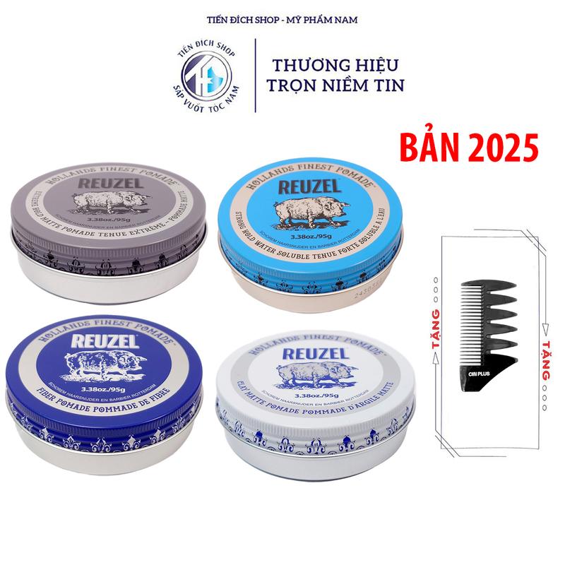 2025 Sáp Tạo kiểu tóc Reuzel Pomade giúp giữ nếp và linh hoạt Blue - Pink - Red - Extreme Hold - Green - Matte Clay - Fiber - Full size + Tặng lược Texture Mini