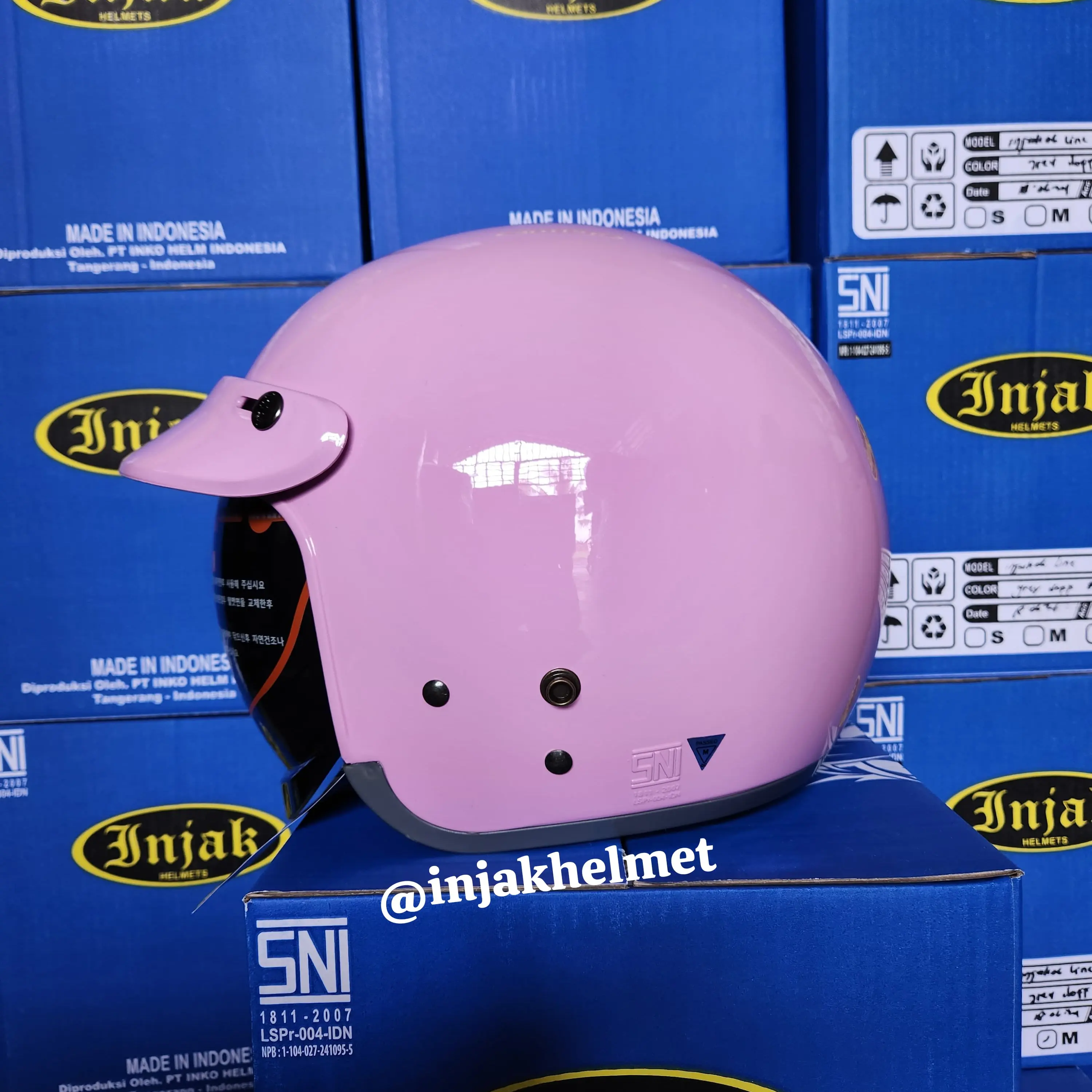 Helm Retro Injak 06 Vissor Kaca Dalam  Solid Polos Original helm open face pink magenta perlengkapan pelindung