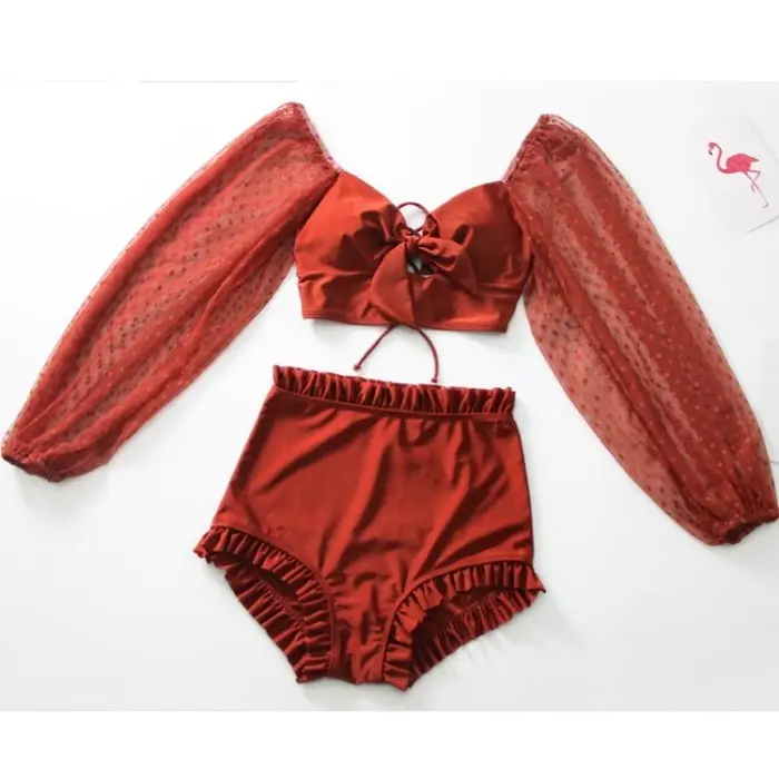 E»MY SWIMSUIT BAJU RENANG WANITA RENDA DI TANGAN POLKA HIGHWAIST PANTS 8081 V♪GZ 1