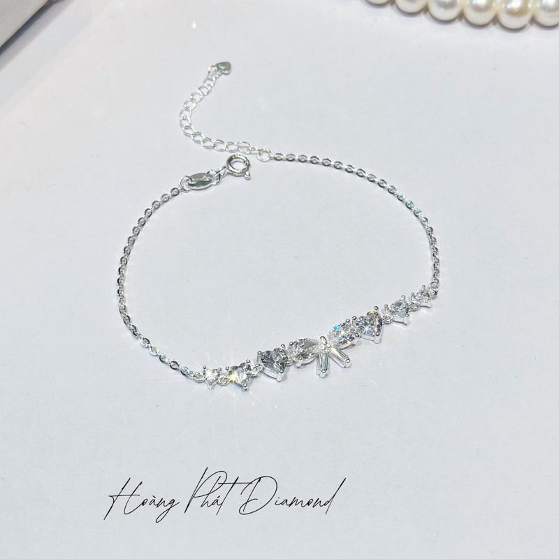 [ Hoàng Phát ] Phụ Kiện Lắc Tay Bạc Ý 925 Mặt Cái Nơ Đá Đai Hột Trái Tim Kiểu Dáng Thời Trang Cho Phái Nữ (LT172) KHÔNG XI KIM