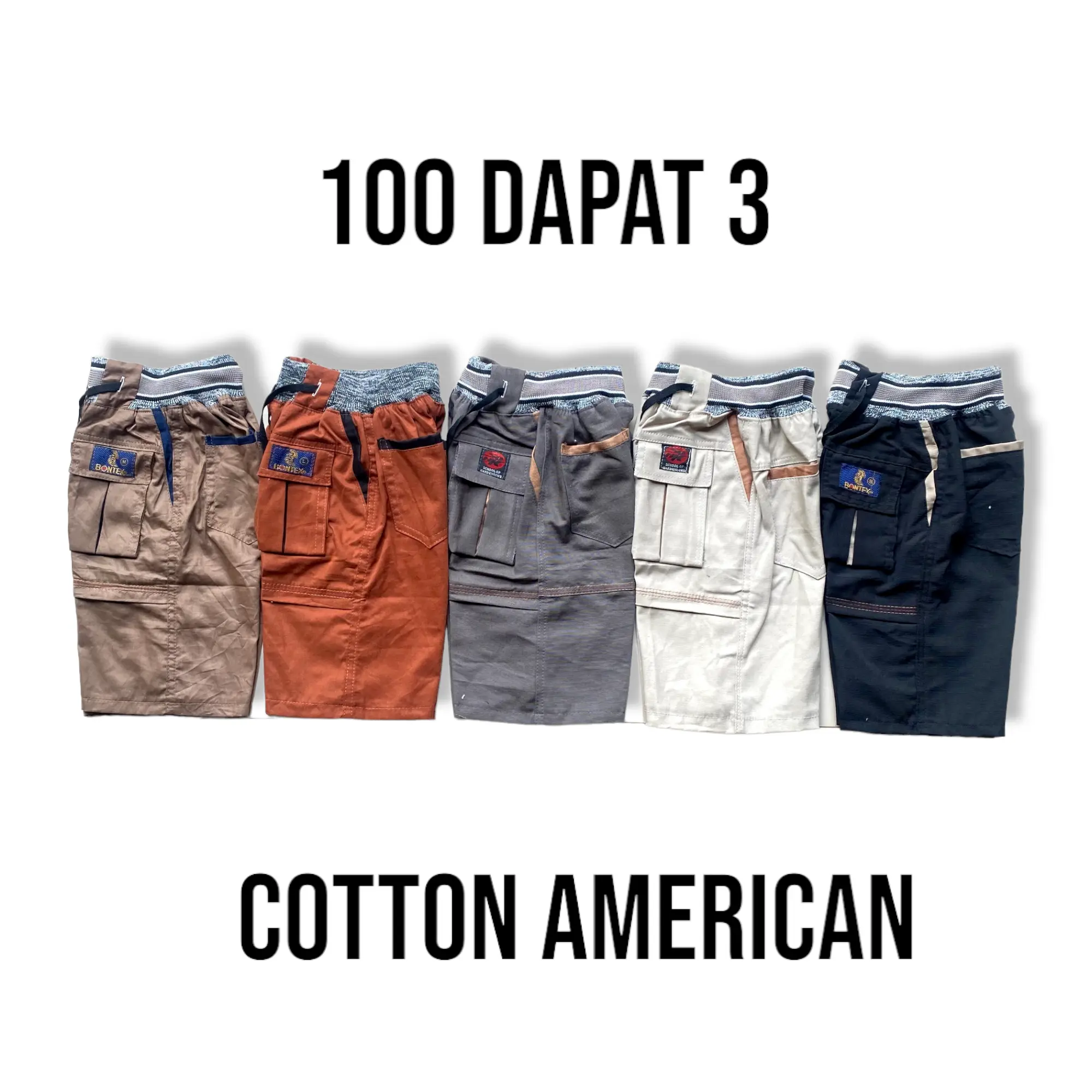 Celana Anak Cargo Usia 1-3 Tahun Panjang 3/4 Tanggung Katun American Drill Bordir Saku Kompol Laki-Laki