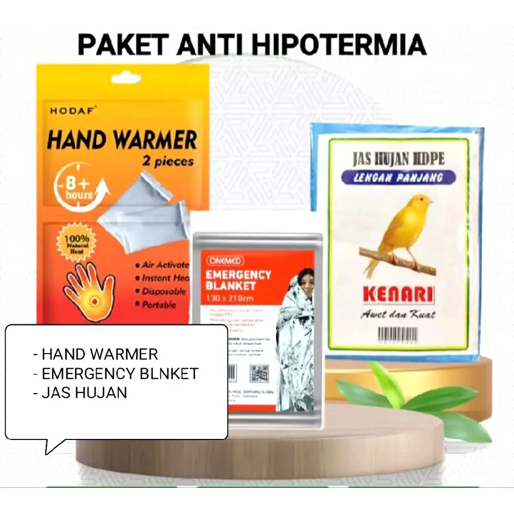 Paket hiking(Emergency blanket+Hand warmer+Jas hujan)