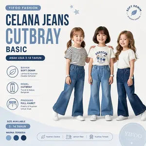 Celana Cutbray Jeans Anak Perempuan Usia 3-14 Tahun Yifoo Fashion