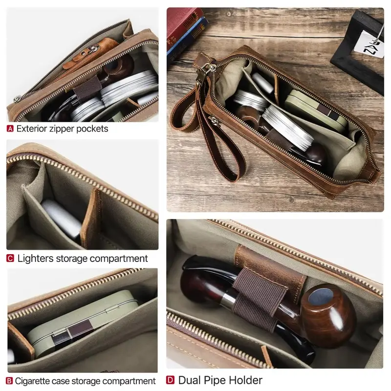 Tas Clutch Pria Kulit Asli Kantong Aksesoris - Tas Tangan Genggam Pria Retro Kulit Asli Crazy Horse 4