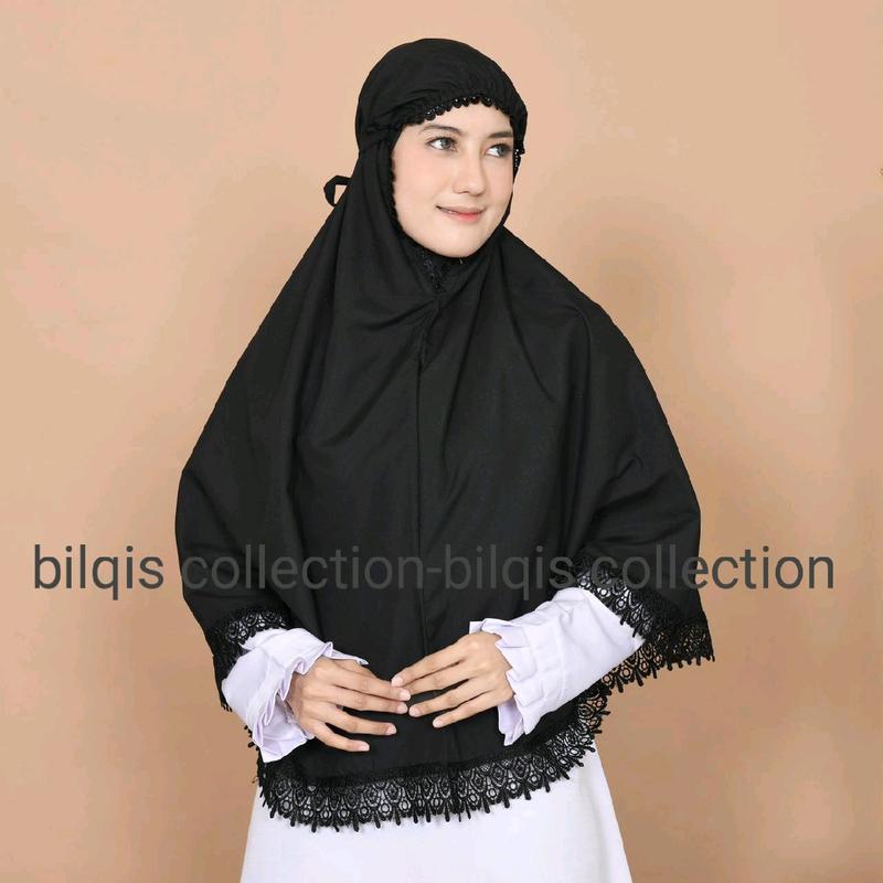 Bergo Haji Jilbab Bersaku Depan Bahan Katun Premium Renda Cantik Mewah 3