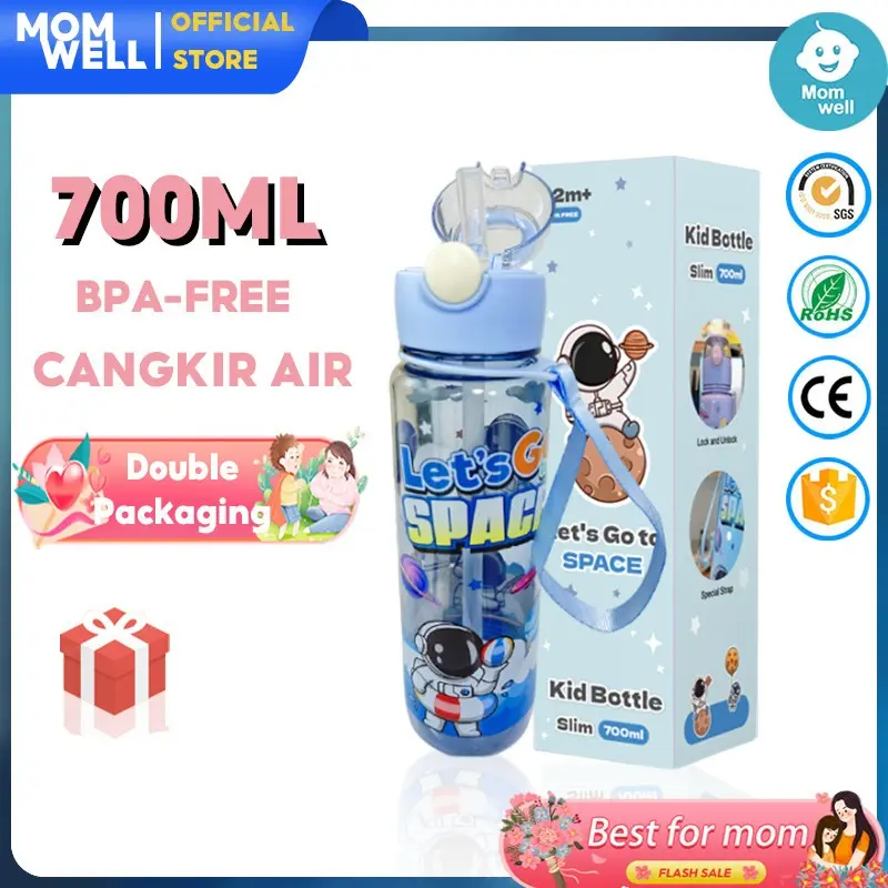 Momwell Botol Minum Anak 700ML BPA Free Anti Bocor Sport Bottle Kids Botol Air Motif Astronot SC01 tumbler  kopi botol tumbler tahan panas dingin  import 0