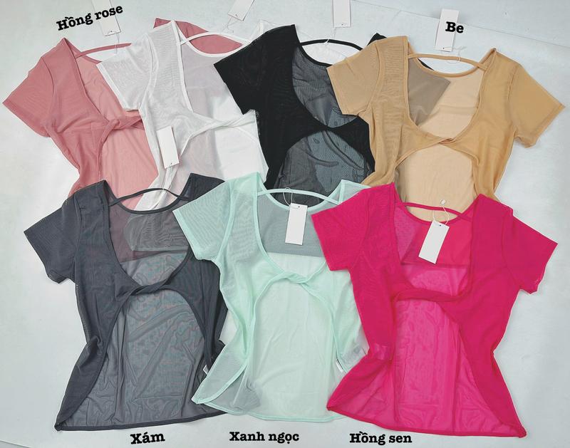 Áo Lưới Thể Thao Nữ Mặc Ngoài Tay Ngắn, Xoắn Phía Sau LN1 Tập Gym, Yoga