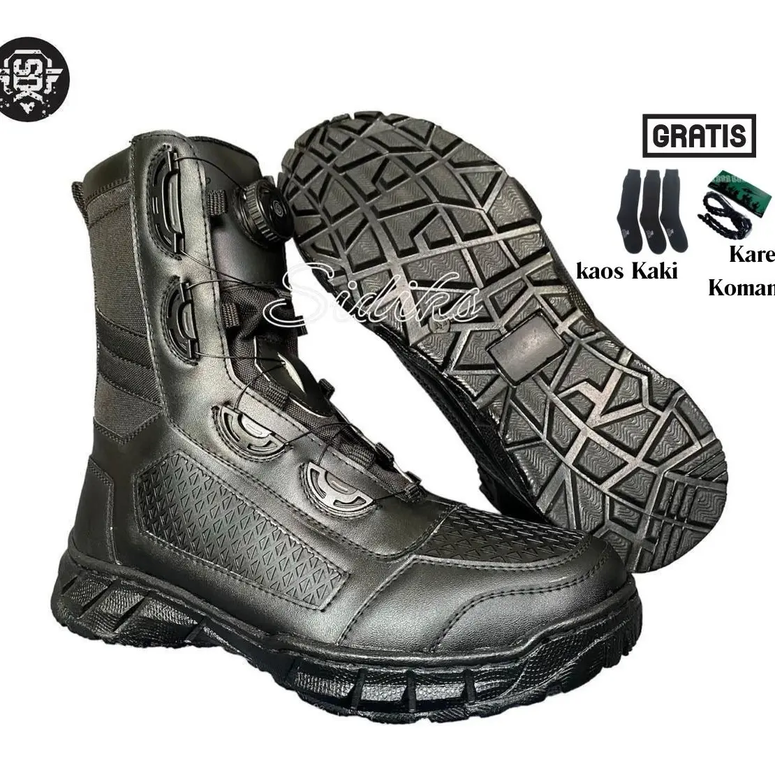 SIDIKS Boots sepatu pdl tali putar sarang tawon merk sidiks anti air anti selip shoes hitam Karet Polri Boots atletis Pria