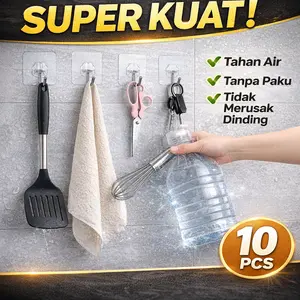 Gantungan Hook Dinding Transparan 10PCS | Tempel Tanpa Bor Kuat Tahan Air Multifungsi Dapur Kamar Mandi