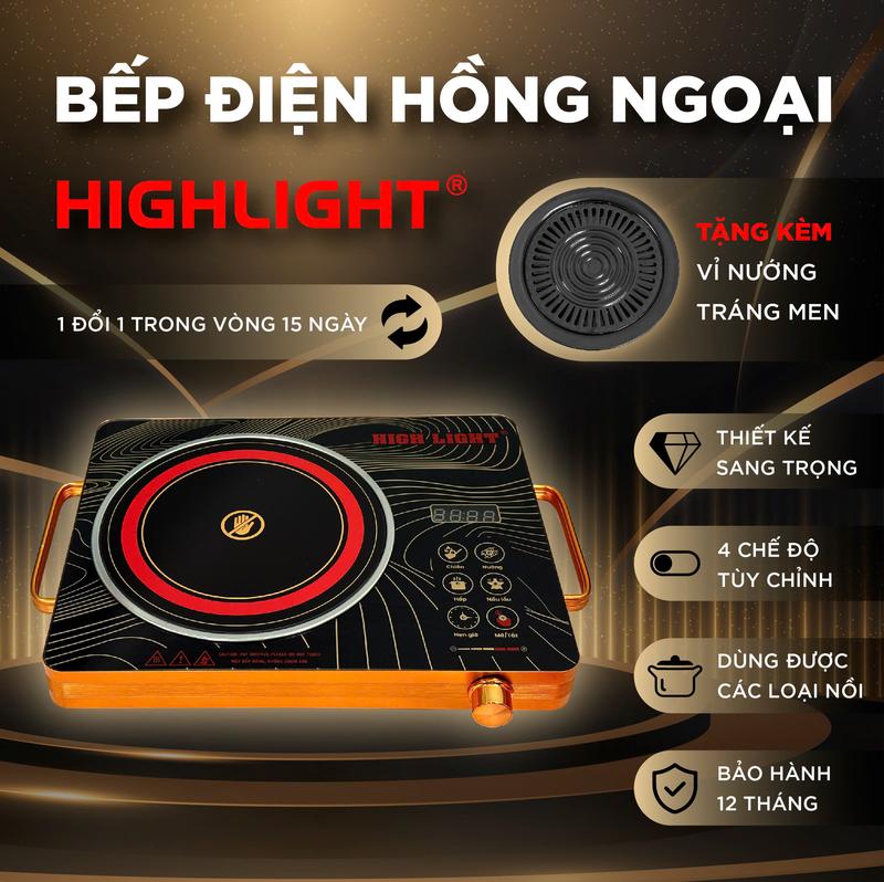 Bếp Điện Hồng Ngoại HIGHLIGHT Tặng Vỉ Nướng Tráng Men - Làm Nóng Nhanh - Dễ Sử Dụng - Phù Hợp Mọi Loại Nồi