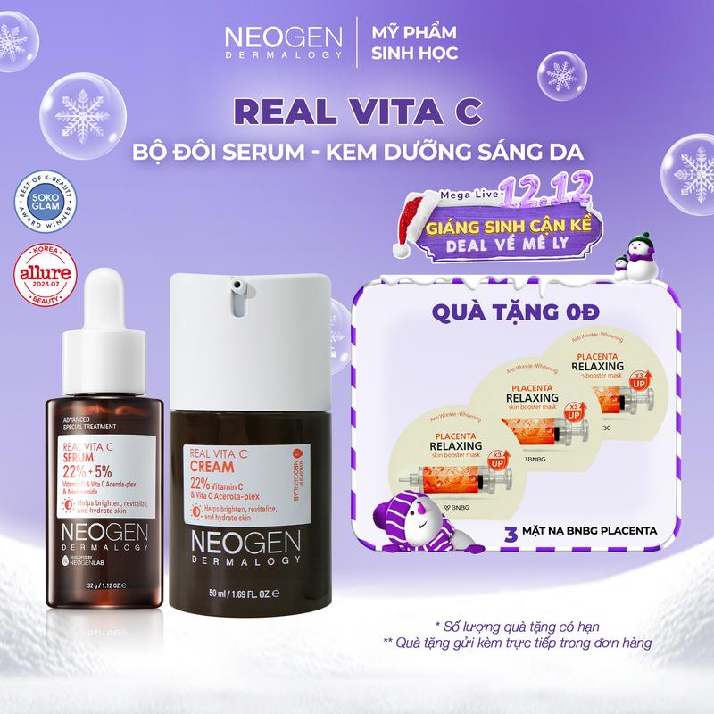  Bộ Sản Phẩm Serum & Kem Dưỡng Vitamin C 22% Hỗ Trợ Mờ Thâm Giúp Dưỡng Trắng Da Neogen Dermalogy Real Vita C 