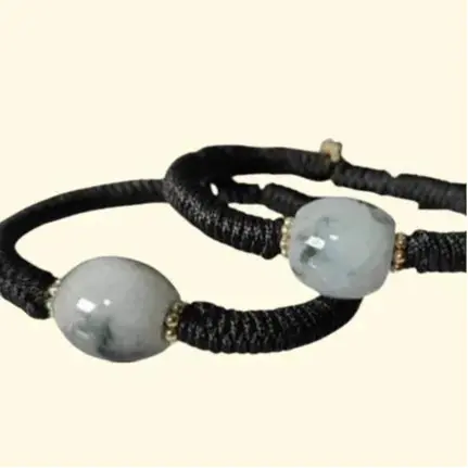 Diamond Knot Rope, hand knotted Rope, 13.8 * 14.2 and 14.6 * 14.2 Jadeite Lu Lu Tong Beads (No Certificate), selling in a pair (bracelet12) jade bracelet jade bangle