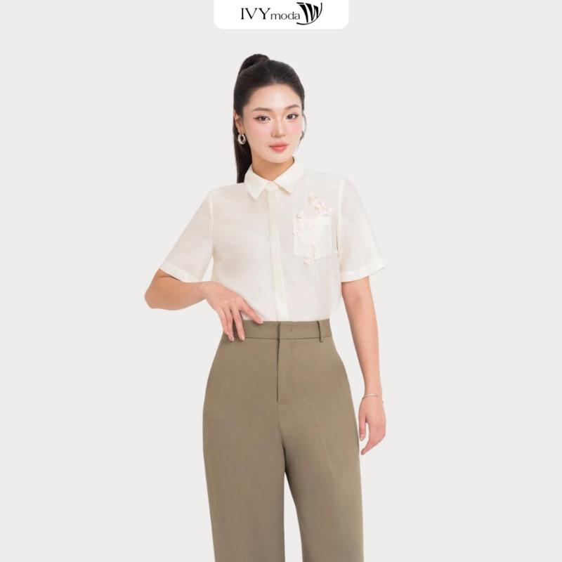 Áo sơ mi cổ đức thêu hoa, Áo công sở dạo phố nữ IVY moda MS 16M9131