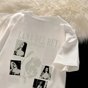 Rossie Kaos Oversize Wanita Lengan Pendek | Americana Retro Newspaper-Style Lana Del Rey Graphic Tee Print l Premium Kaos Cotton Combed 24S | Baju Atasan Wanita T Shirt Unisex | Kaos Kece