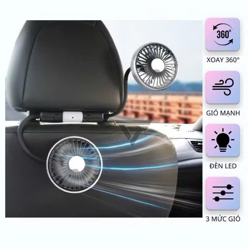 Quạt Ô Tô Gắn Ghế Cho Hàng Ghế Sau, Quạt ô tô hai đầu di động Xoay 360 độ làm mát không khí 3 tốc độ có thể - USB F310 0
