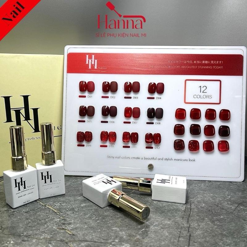  Set Sơn gel tone Đỏ 12 màu HN GEL  chất sơn đặc mướt cọ tròn dễ sơn - TẶNG bảng màu  