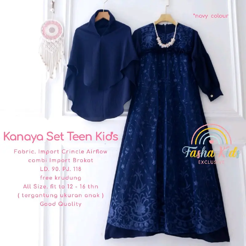 Kanaya Set Teen Kids Dress Anak Remaja Crincle Premium Free Hijab | Dress Anak Remaja Mewah Anggun Kondangan Lebaran Muslim Gamis Crinkle 4