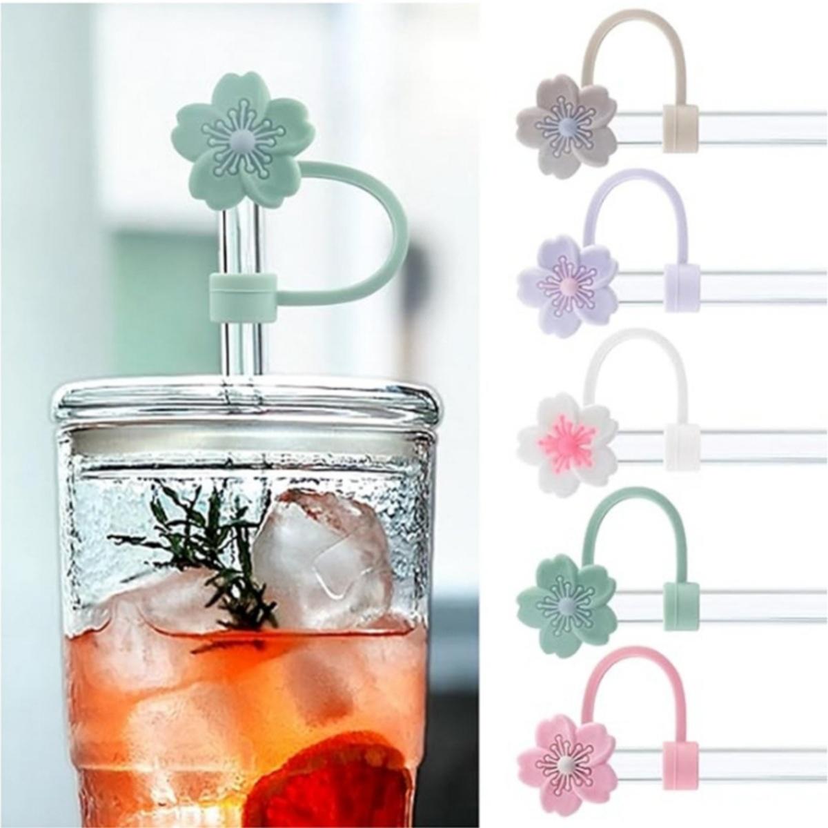 Penutup Tumbler Sedotan 10mm Silikon Reuseable Untuk Stanley Warna Putih Pink Ungu Hijau Hitam Bunga Sakura Anti Debu Cocok Segala Merek Gelas 40oz 20oz