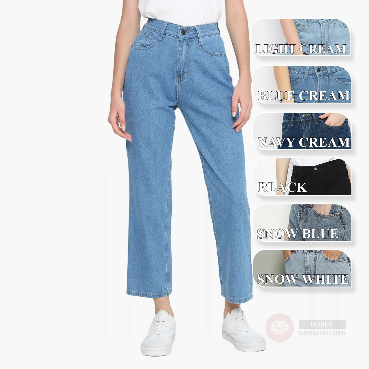 NUBER Highwaist Baggy Karet Jeans SCARLET All Blue Black White Cream