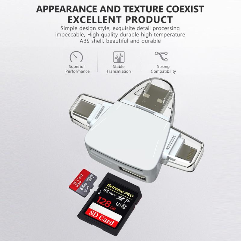 Product Introduction of 【SG SELLER】4 in 1 OTG USB-C Card Reader Micro USB Date Reader Writer for Micro SD Card TF for Mobile Phone / PC Computer / camera 8