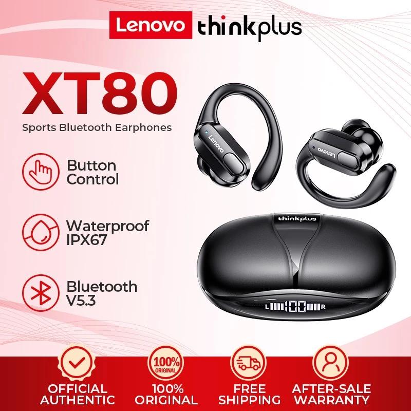 Tai nghe Bluetooth không dây, Lenovo XT80, với âm trầm nặng, Tai nghe không dây thể thao, Bluetooth 5.3, tích hợp MicroTai nghe, âm thanh HIFI, thích hợp cho các hoạt động thể thao và ngoài trời, dung lượng pin 400mAh