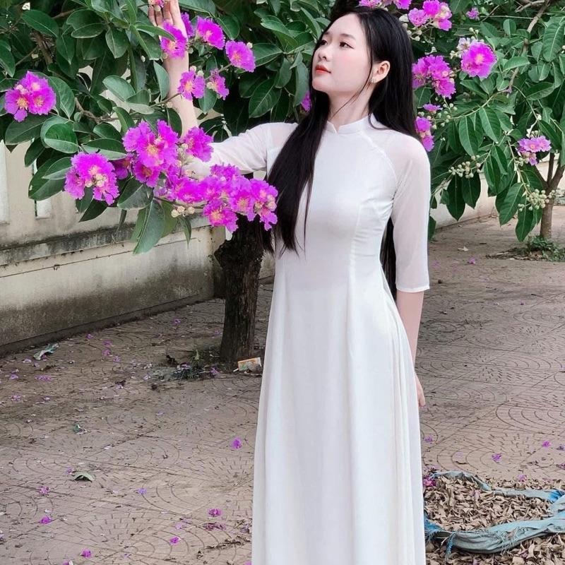 Áo Dài Học Sinh,Áo Dài Kỉ Yếu,Chất Lụa Tuyết Mịn Mềm Mát, Co Giãn Tốt, Sẵn Tay Dài Và Tay Lỡ -Áo Dài Thanh Hà 2