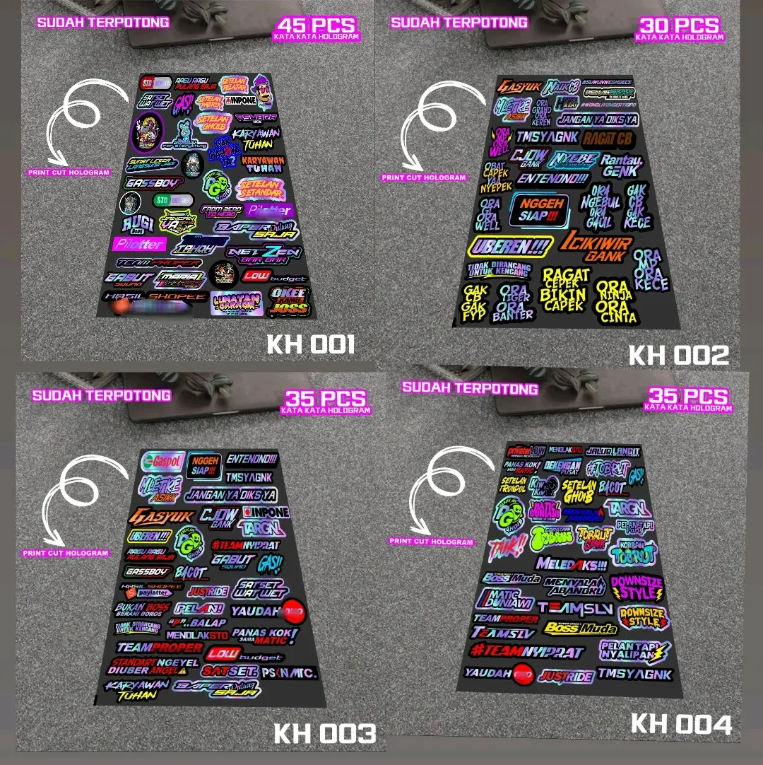 Stiker 45 pcs hologram kata kata  aesthetic terlaris sticker case helm motor