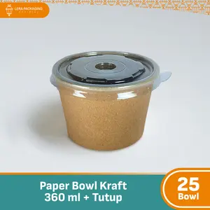 [25pcs] Paper Bowl 360 ml KRAFT & Tutup /Rice Bowl/Mangkok Kertas (360ml) - Laminasi paper  rice