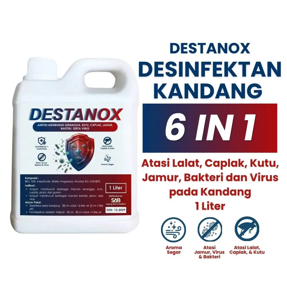 DESTANOX 1L - Desinfektan Kandang & Lingkungan Ternak - Formula Upgrade - Pengurang Bau & Kebersihan Kandang