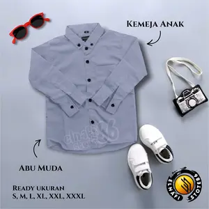 Kemeja Polos Couple Ayah Dan Anak Lengan Panjang - Lengan Pendek - Abu Muda Soft Grey Katun Nyaman