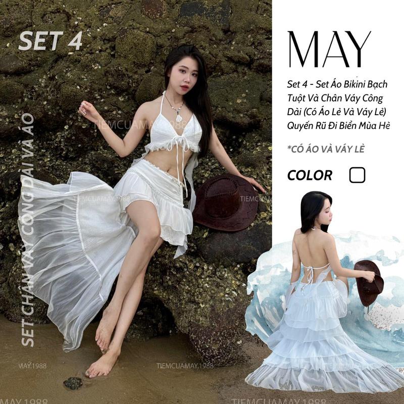 Set 4 - Set Áo Bikini Bạch Tuột Và Chân Váy Công Dài (Có Áo Lẻ Và Váy Lẻ) Quyến Rũ Đi Biển Mùa Hè