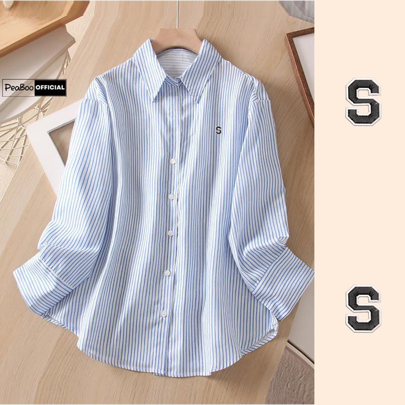 Áo Sơ Mi Kẻ Thêu Mã BST05 Dài Tay Unisex By PEABOO Form Rộng Thoáng Mát Dành Cho Nam Nữ