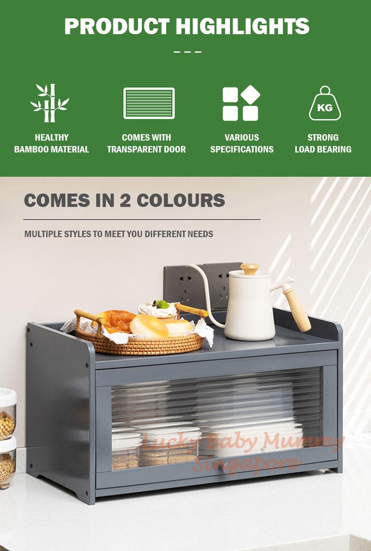 Product Introduction of Kitchen Bamboo Cabinet with Acrylic Flip Door Transparent Storage Counter Dining Household Cupboard 16