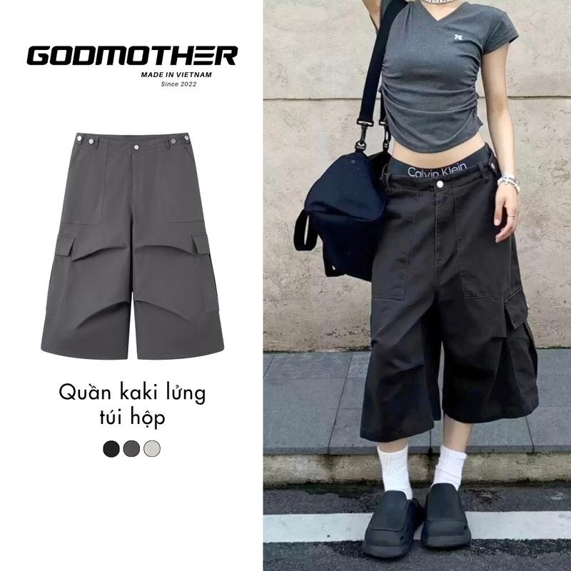 Quần Short Lửng Kaki Túi Hộp GODMOTHER Quần Wide Leg Nam Nữ Unisex Phong Cách Trẻ Trung Năng Động