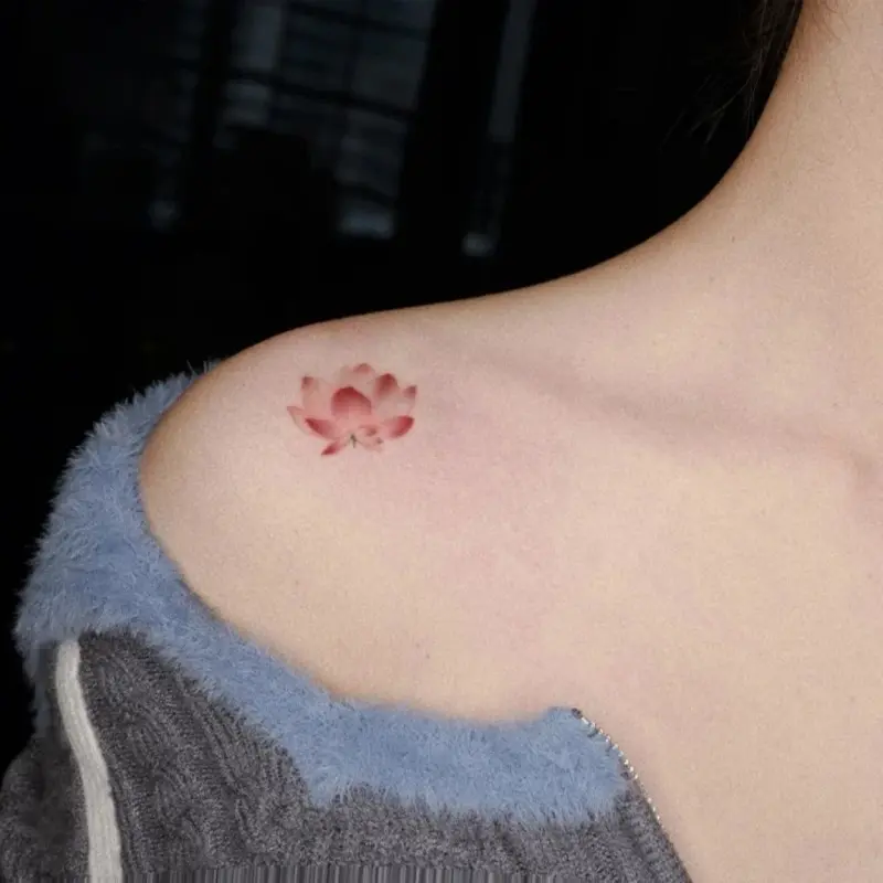 Hình xăm hoa sen nở, màu hồng, dễ thương và thời trang, dành cho ngực của bé gái, miếng dán hình xăm không thấm nước, hình xăm tạm thời 7 ngày, miếng dán da 5