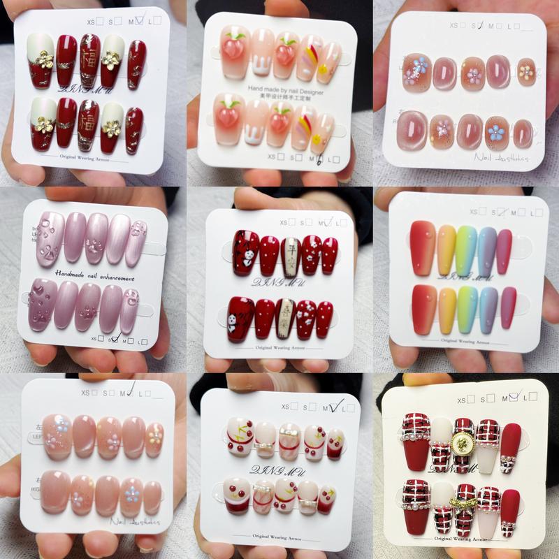 Product Introduction of "Hand-made" hand-painted pattern to wear nails, cat's eye color-changing nail art, detachable nail stickers for many times. 1