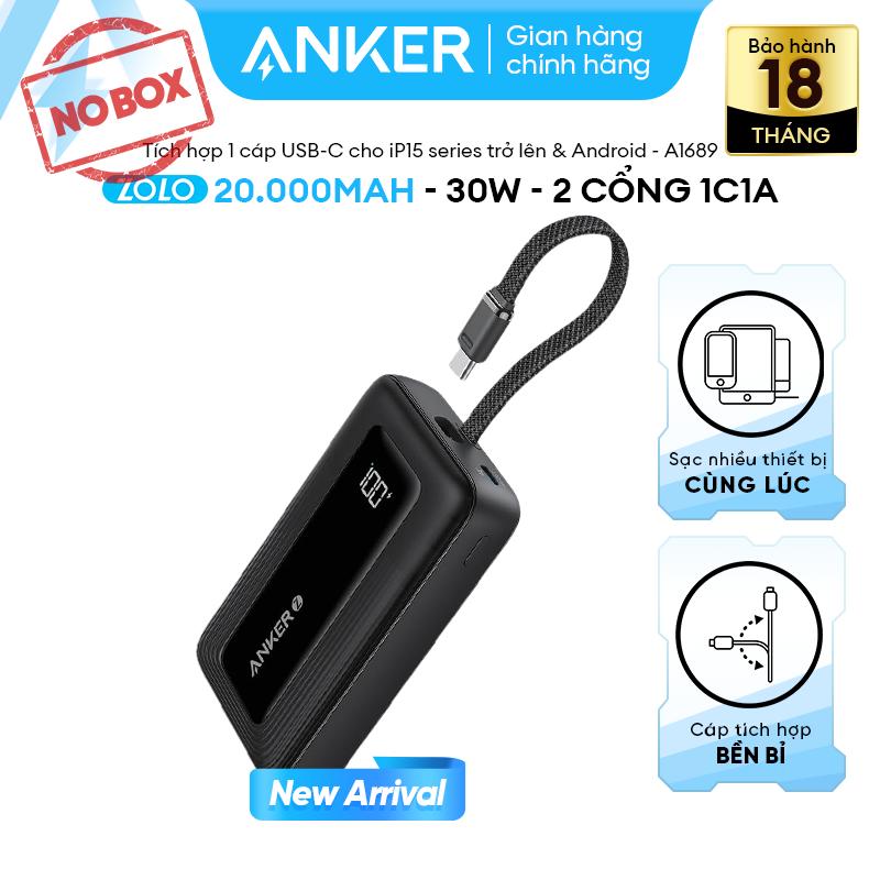   NO BOX  Sạc dự phòng ANKER Zolo 30W 10kmAh - Sạc nhanh 30W - Tích hợp sẵn cáp USB-C vừa input vừa output - Sạc nhiều thiết bị cùng lúc- A1688 A1680 A1684 A1685 