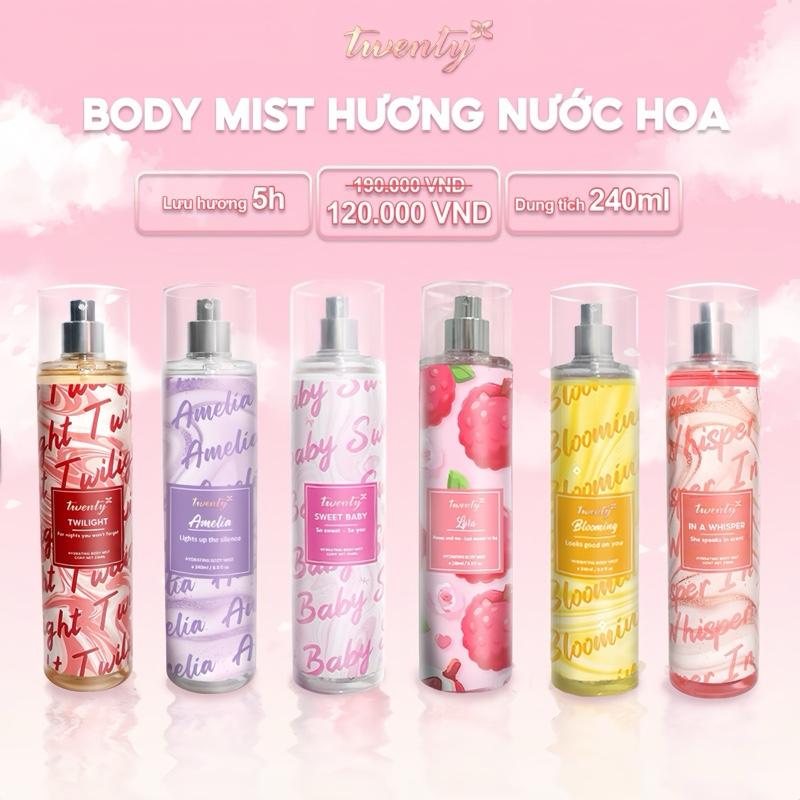 [240ml] Xịt thơm Body Mist hương nước hoa Twenty lưu hương lâu an toàn cho da nhạy cảm