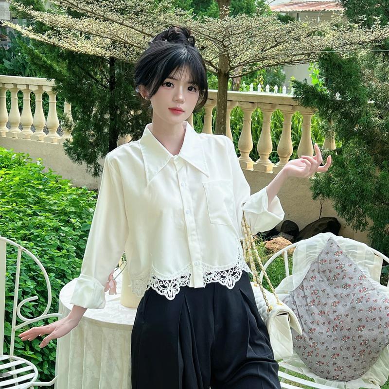 Áo Sơ Mi Nữ Phối Viền Ren Sơ Mi Kiểu Nữ Dài Tay Xinh Xắn Hot Trend Phong Cách Hàn Quốc BRIYO SM53